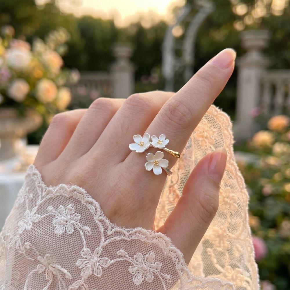 Elegant Flower Opening Rings Delicate Design Women Jewelry Ins Adjustable Rings Jewelry