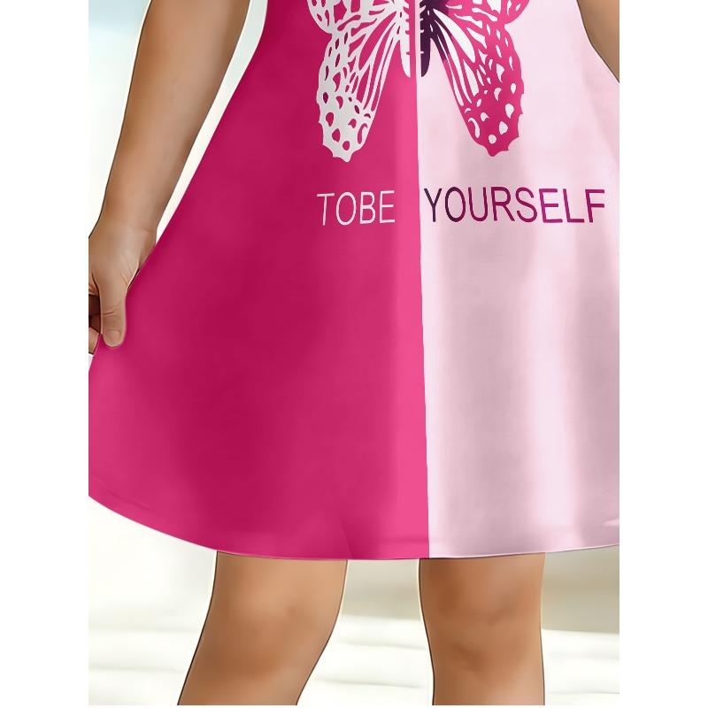Girl "Be Yourself" Butterfly Printed Short Sleeve Dress in Hot Pink and Light Pink Casual Dresses Suitable for Birthday Gifts