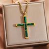 Natural Shoushan Stone Tiger Eye Cross Pendant Square Chain Necklace For Men Women