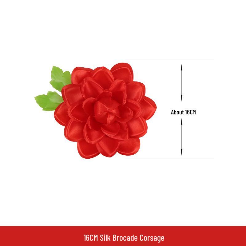 Glorious Red Silk Flower Brooch for Kindergarten Commendation
