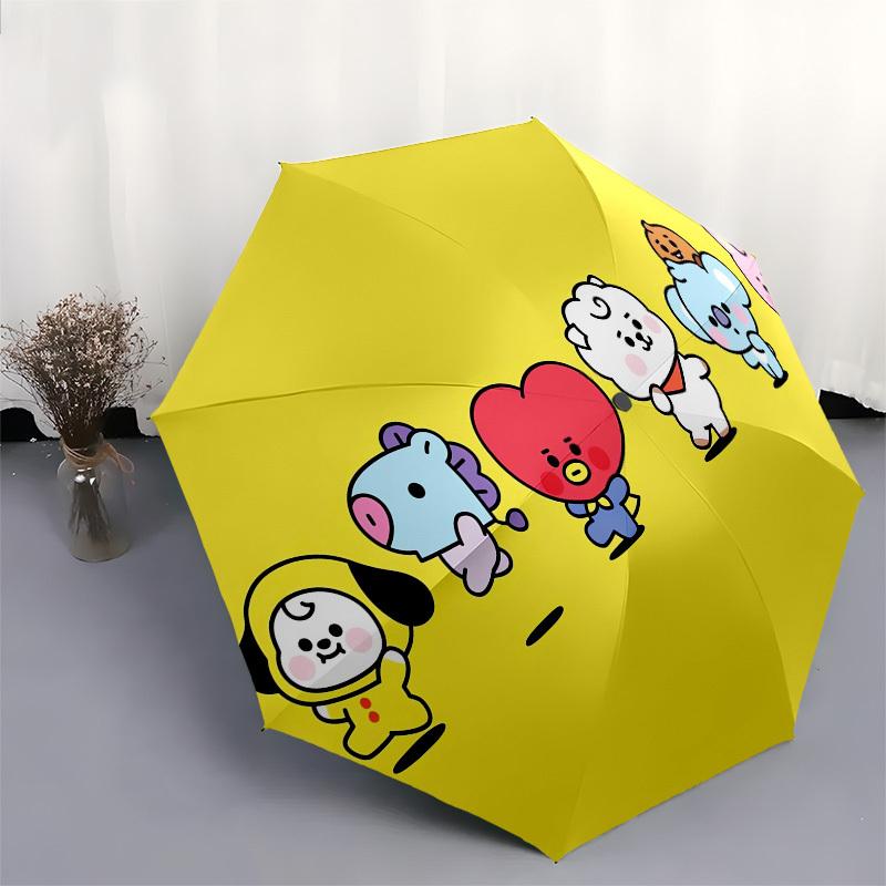 1pc BT21 Characters Circle Design Umbrella with Plastic Handle,Suitable for All Seasons Home Travel Outdoor UmbrellaM1122