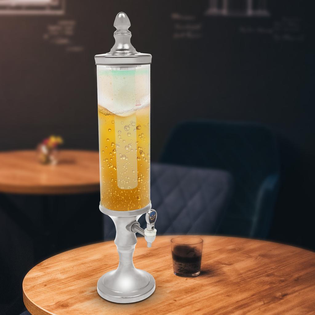 Sparkling Drink Dispenser with LED Light and Ice Core, 3L Beverage Tower with Tap, Chilling Tube for Cocktail Margarita Mimosa