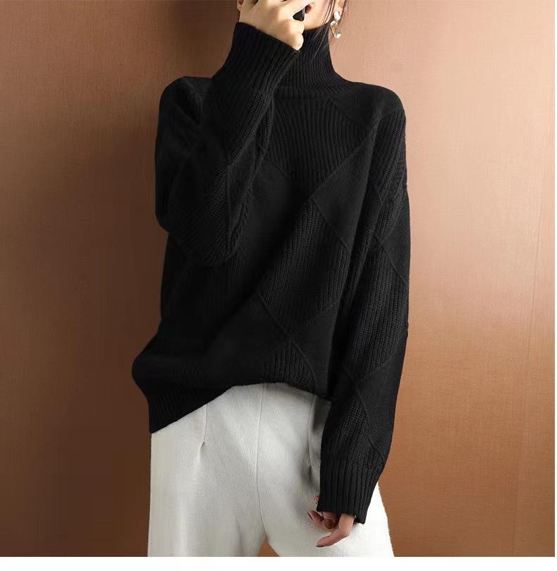 Women's Fashion Casual Fall Winter Solid Color Print Long Sleeve High Neck Sweaters