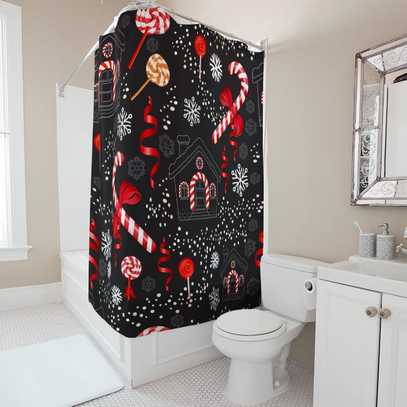 Tu Festive Christmas Bathroom Decorholiday Shower Curtainred And White Candy Cane Patternwinter Wonderland Designcozy Holiday Vi