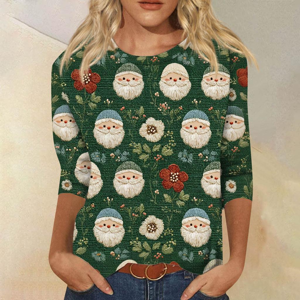 Damenmode, lässig, Rundhalsausschnitt, 3/4-Ärmel, lockeres bedrucktes T-Shirt, Damen-Top