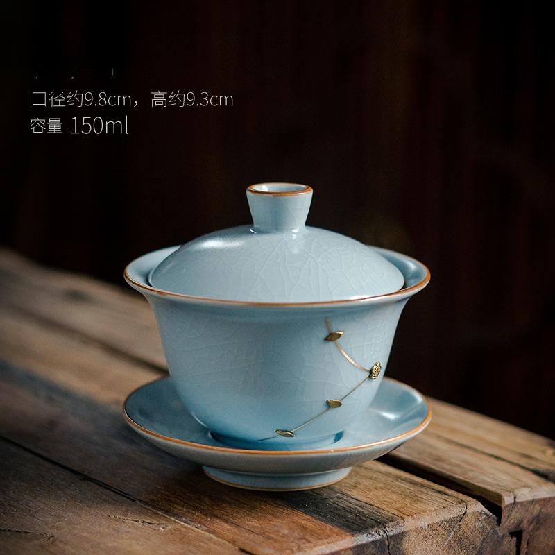 Curium Nail Ru Kiln Covered Bowl Vintage Li Huiyi Ru Porcelain Three Talents Tea Bowl Chinese Ceramic Kung Fu Tea Set  200ml