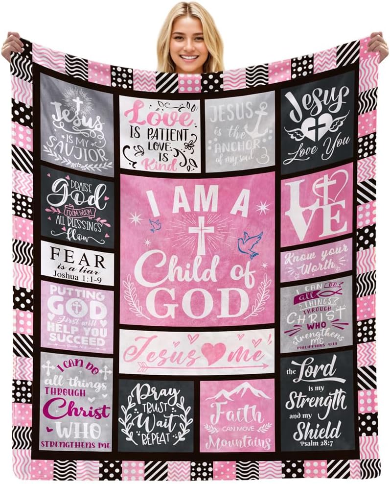 I Am A Child of God Christmas Faith Gift for Christian Women, Jesus Gift for Woman Bible Verse Throw and Blanket for Godmother