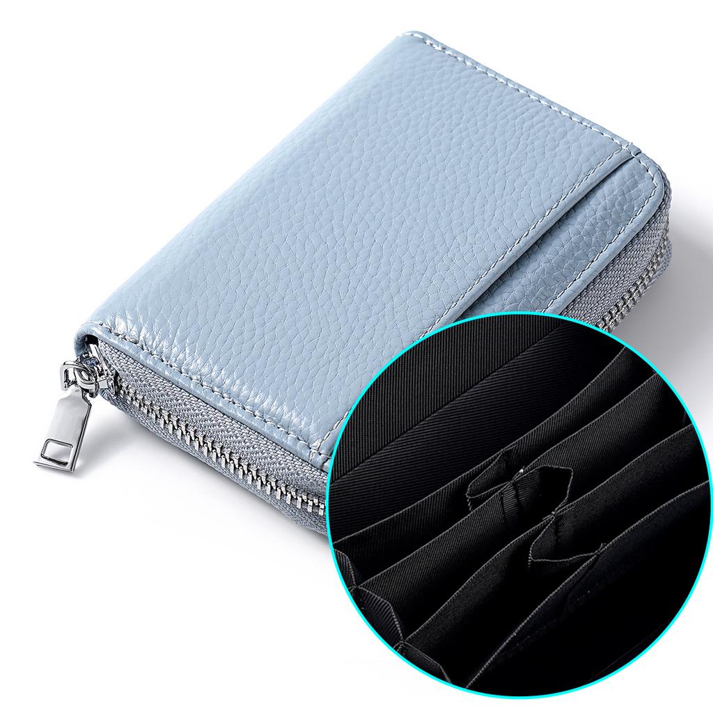Multi-Compartment RFID Blocking Leather Coin Purse, Japanese Style Zipper Change Wallet with Card Slots, New Women Small Wallet