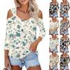 Women's Casual Shirt Blouse Print V-neck Sexy Cold Shoulder 3/4 Sleeve Top