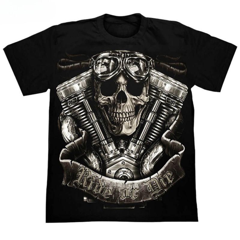 

Skull Harley Locomotive Print Men s High-quality Cotton Short-sleeved T-shirt New Casual Clothing Motorcycle T-shirt S