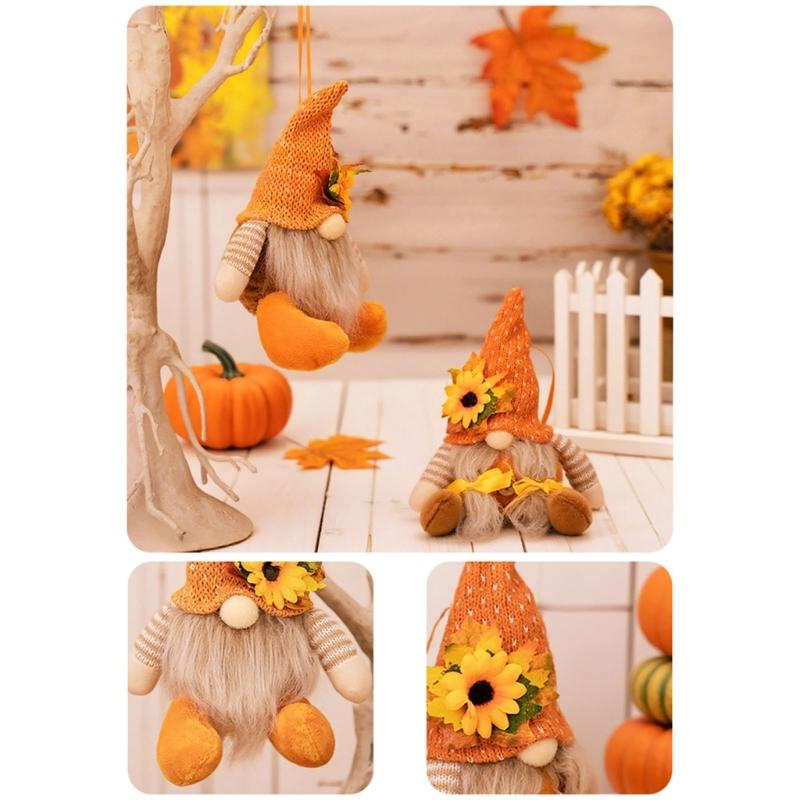 1Pair Fall Season Harvest Celebration Gnomes Figures Handmade Festival Dwarf Decoration for Office and Home Couple Gift