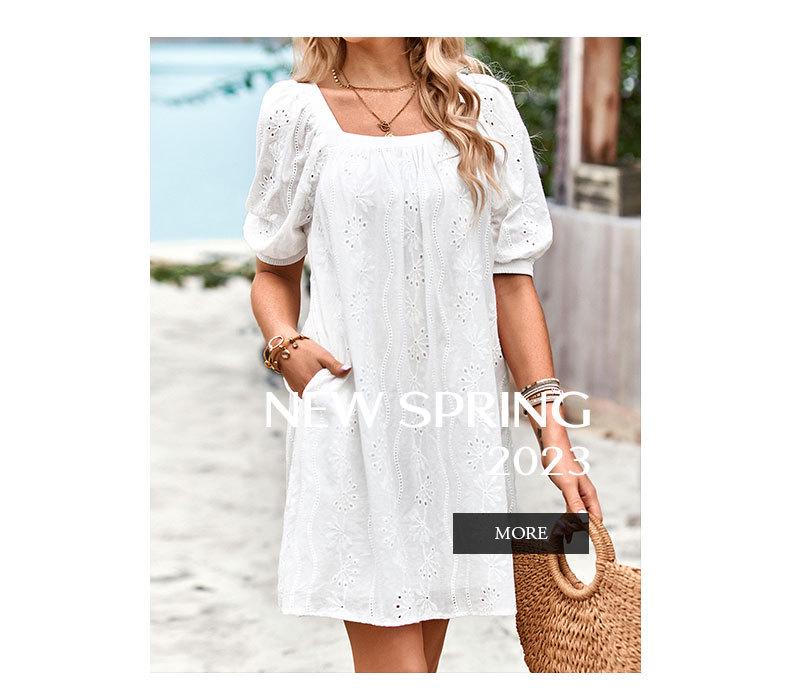 Diyun 2023 Summer European & American Solid Color Square Neck Jacquard Short Dress for Women - Elegant & Hollow Design