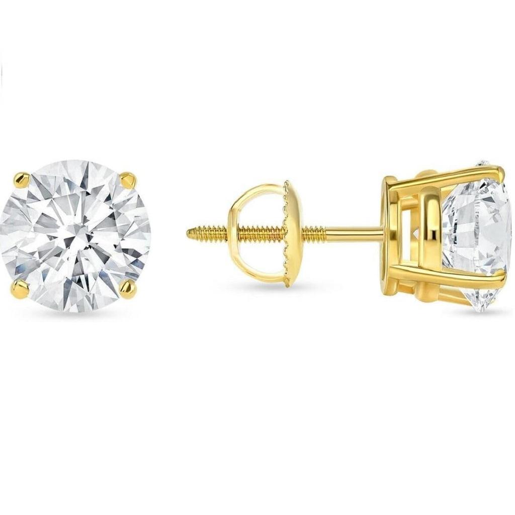 Jewels Prim 5 Ct Round Earrings Studs Solid 14K Yellow Gold Brilliant Cut Screw Back Basket