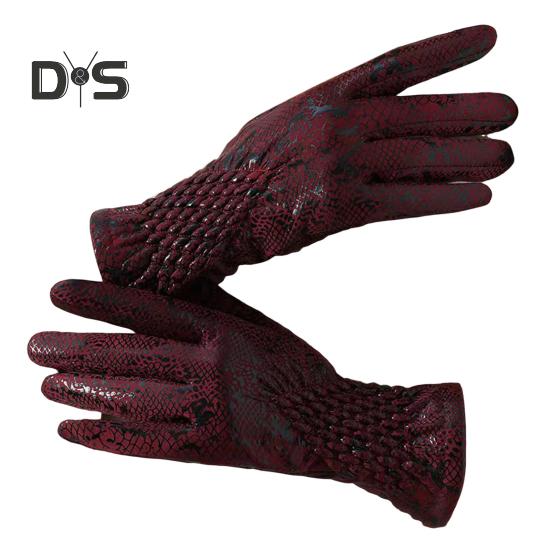 

1 пара женских перчаток для велоспорта, осенне-зимние, ветрозащитные, эластичные, из искусственной змеиной кожи, с сенсорным экраном, противоскользящие, теплые, для холодной погоды, с закрытыми пальцами, для езды на мотоцикле красный