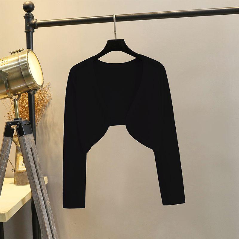 

Ice Silk Sling Dress Ultra Short Cardigan Small Waistcoat Black -22258 2XL