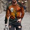 Fashionable 3D Printed Men's Casual Round Neck Long Sleeved T-shirt