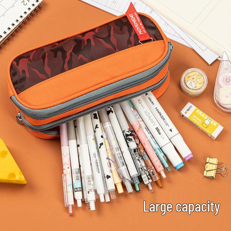 Dual-Layer Camouflage Pencil Case for Boys - Multi-Compartment Stationery Bag for Junior High Students