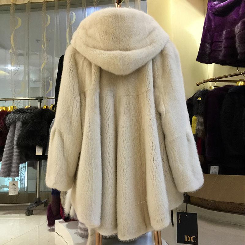 New imitation mink imitation fur coat imitation mink coat women's medium and long hooded waist pendulum imitation fur
