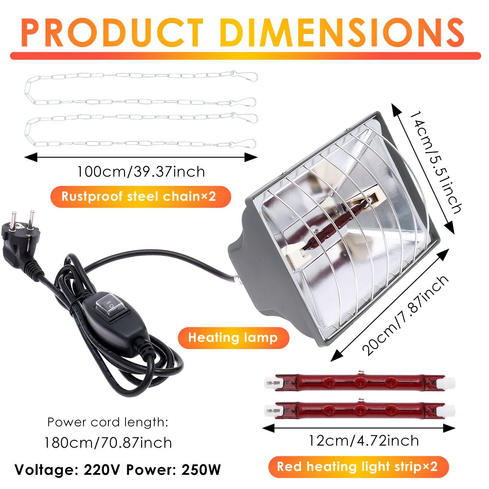 

Лампа-обогреватель 250 Вт для курятника, регулируемый подвесной обогреватель-брудер с инфракрасной лампой-обогревателем для ягненка, поросенка, цыпленка, утенка, домашней птицы