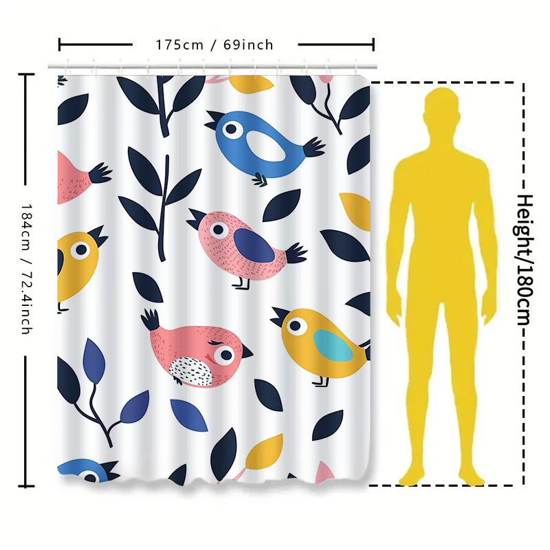 Vintage Floral Bird Print Shower Curtains Perfect For Your Bathroom Decor! (180X180Cm)