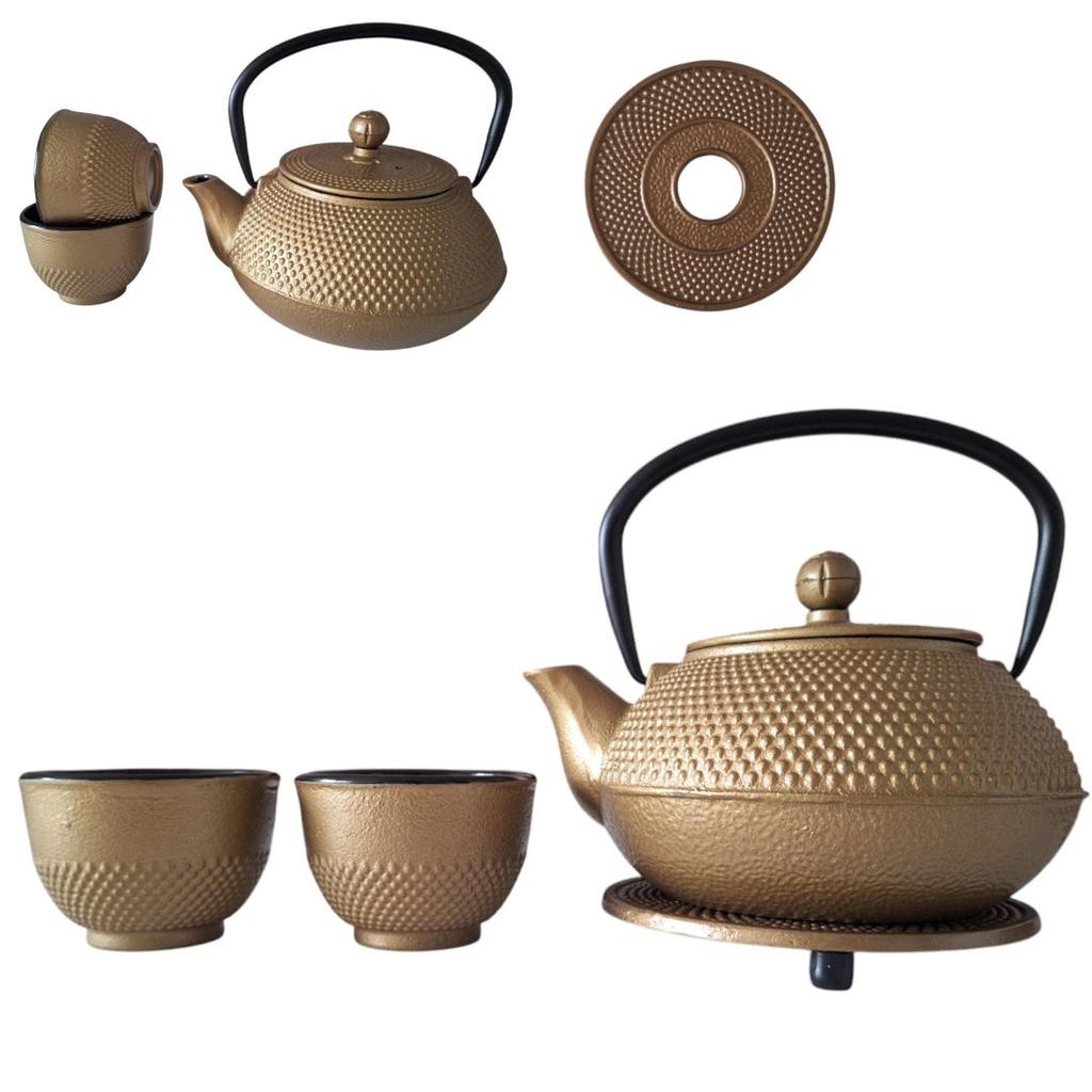 Cast Iron Kettle 0.8L Infuser Tea Strainer + 2 Cups + Tray