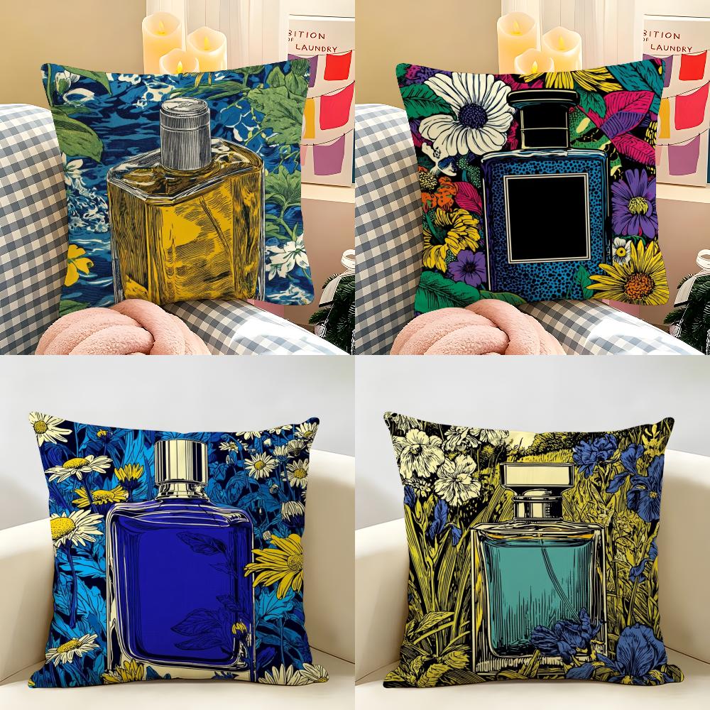 Luxury perfume illustration Cushion Cover Natural Linen Double Sided Print Throw Pillow Case for Sofa Couch Home Decor