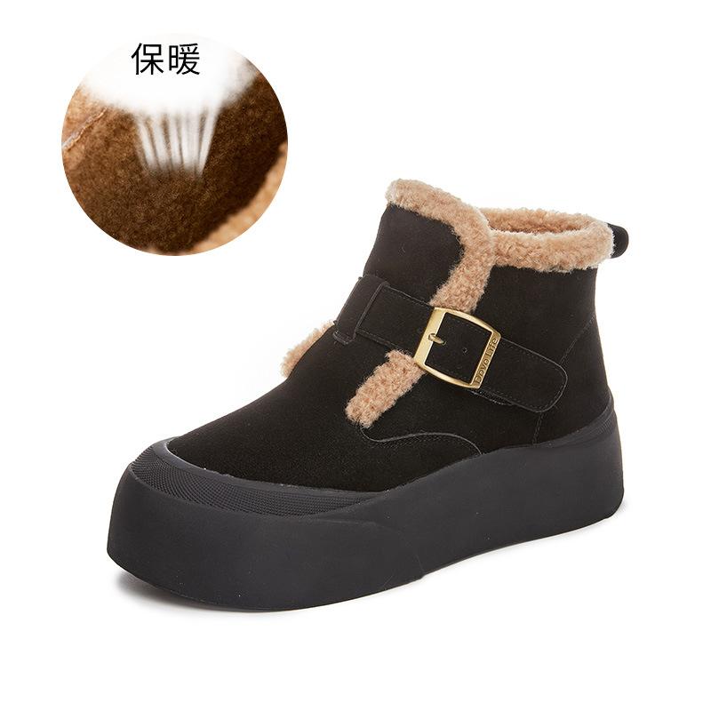 New platform snow boots 2025 winter velvet warm leather women's boots retro casual cotton shoes versatile boots women