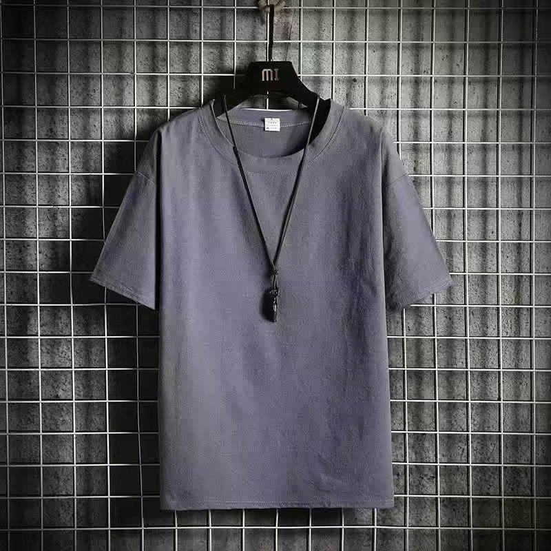 Men's Summer Trend Loose Cotton-Linen Blend Short Sleeve Solid T-shirt