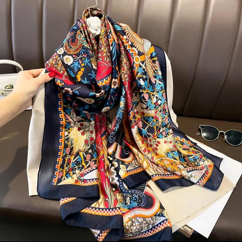 2023 Floral Ethnic Satin Silk Women’s Large Shawl & Scarf