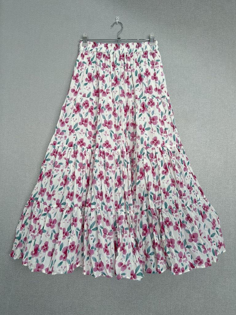 2024 French Retro Floral Pleated High-Waist Maxi Chiffon Skirt