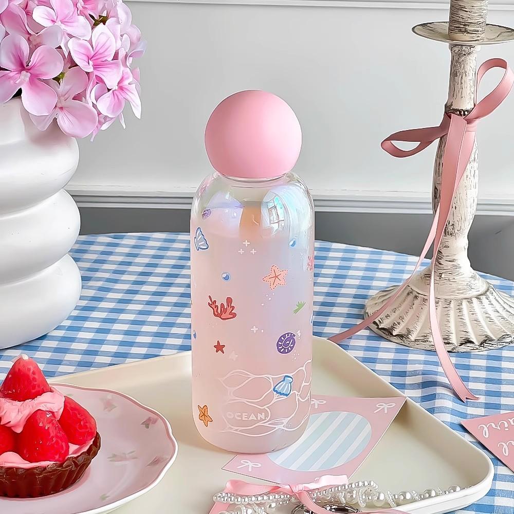Kawaii Glass Water Bottle For Girls Woman Transparent Glass Cup For Hot and Cold Beverages Heat-resistant Glassware Drinkware