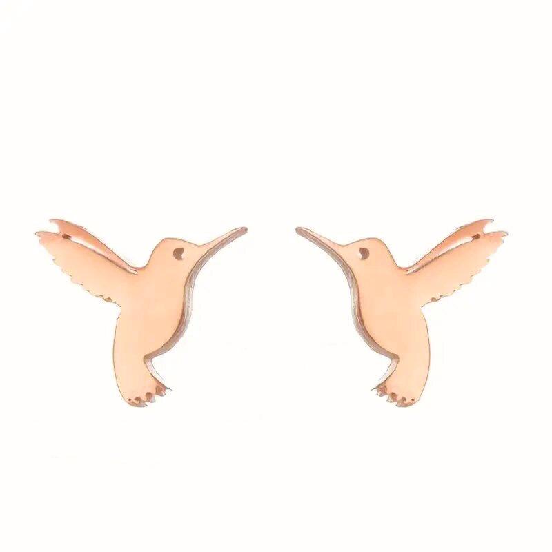 Silver Plated Hummingbird Stud Earrings, Minimalist Tiny Bird Studs, Dainty Animal Jewelry for Women