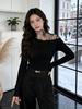 Elegant Korean Patchwork Long Sleeve Women's T-shirt - Slimming Spring 2026 Base Layer Top
