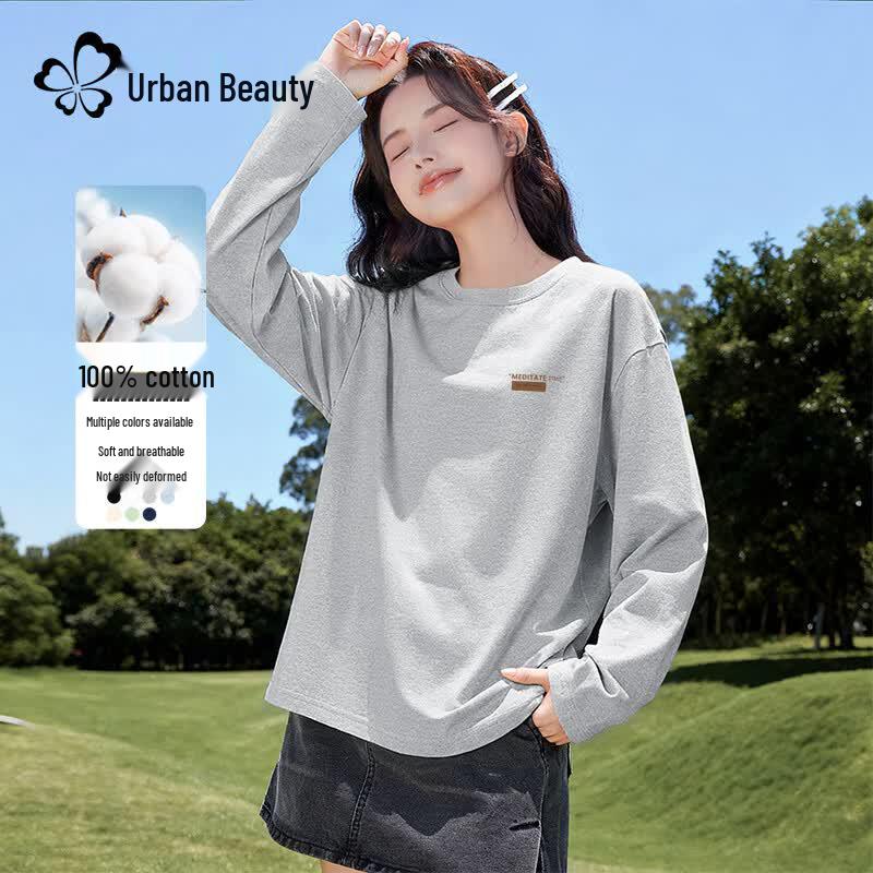 Dushi Liren Women's Loose Fit Long Sleeve Cotton T-Shirt