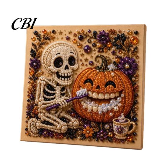 3d Faux Pearl Mosaic Art for Adults Halloween Kit, Cute Ghost Skeleton Painting Room Decor DIY 3D Craft Kit Adults, Fall Home Handmade Gift Lovers