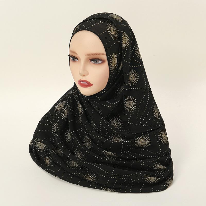 Hot-selling spring and autumn new black bronzing pattern scarf fashionable versatile women's ethnic headscarf chiffon yarn