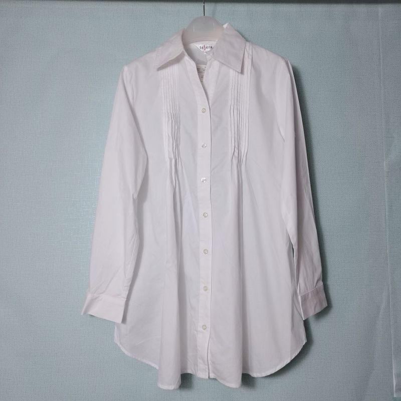 

Export Daily Order Pure Cotton Organ Pleated Open Long Sleeves Shirt Version a White Mid Length Long Length Tops Covering Belly Thin Sun Protection White L