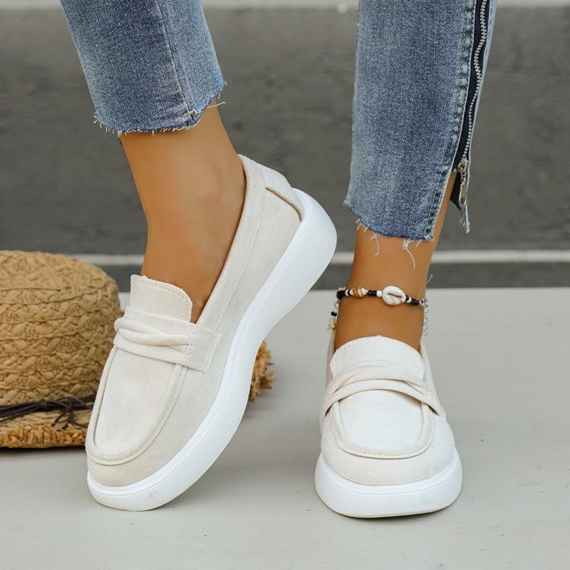 

Новый стиль повседневных туфель-бобов на толстой подошве, на плоском каблуке, большого размера, которые можно надевать одной ногой и которые универсальны 43 бежевый