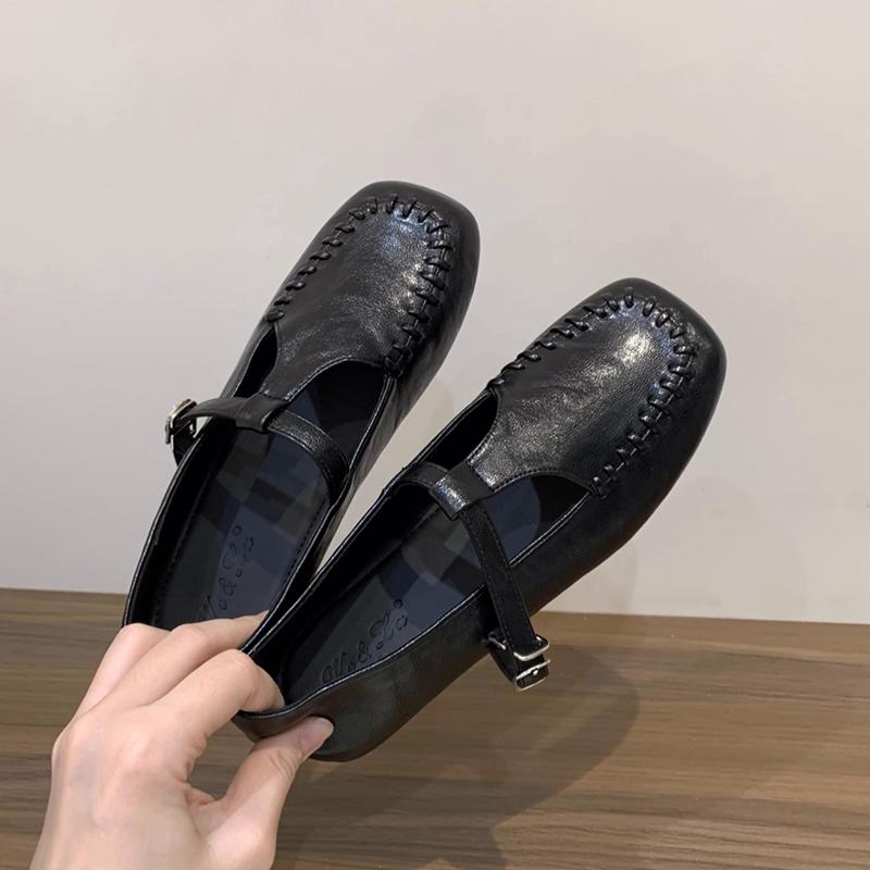 

Модная SUOJIALUN 2025 Осень Новая Марка Женские Туфли на Плоской Подошве Модные Туфли Мэри Джейн С Квадратным Носком Слипоны Мягкий Плоский Каблук Платье Одинарные Туфли 39 чёрный