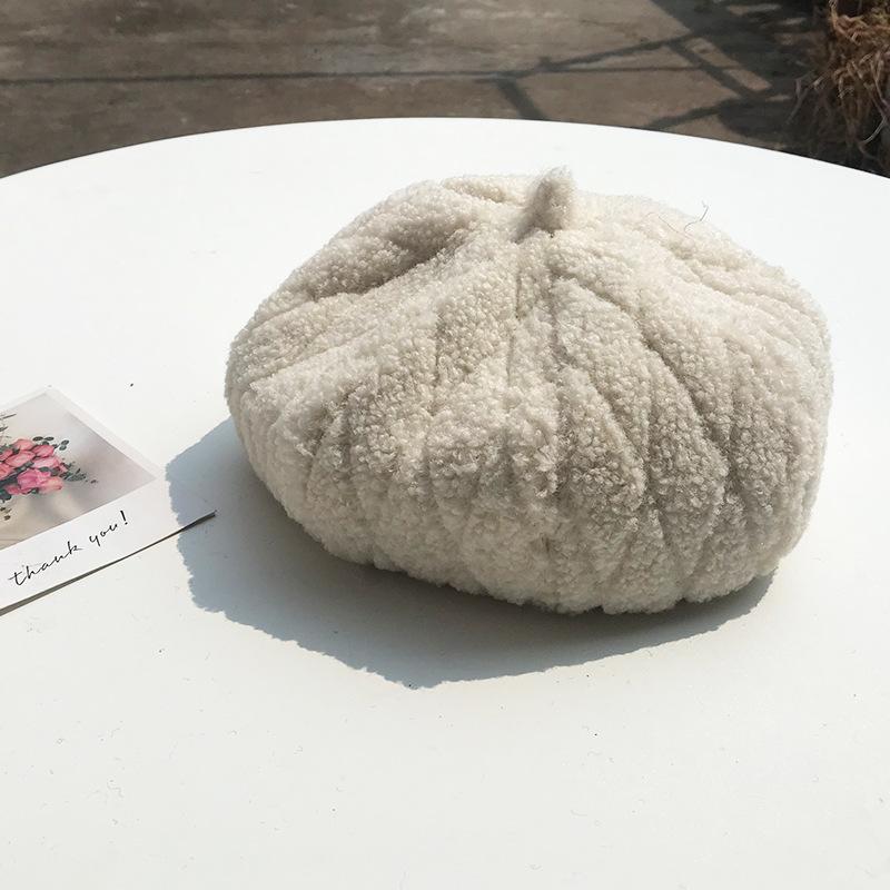 Hat Women's Autumn and Winter Tide Beret Lamb Fleece Simple Casual Retro British Painter Pumpkin Hat