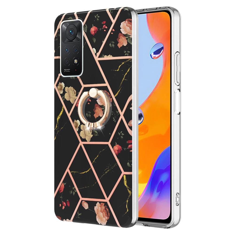 Ring Bracket Golden Border Grid Marble Flower IMD Ultrathin Phone Case for Xiaomi Redmi Note 11S,Note 12 Pro 4G,Xiaomi 11T,Redmi 10,Poco X3 NFC...