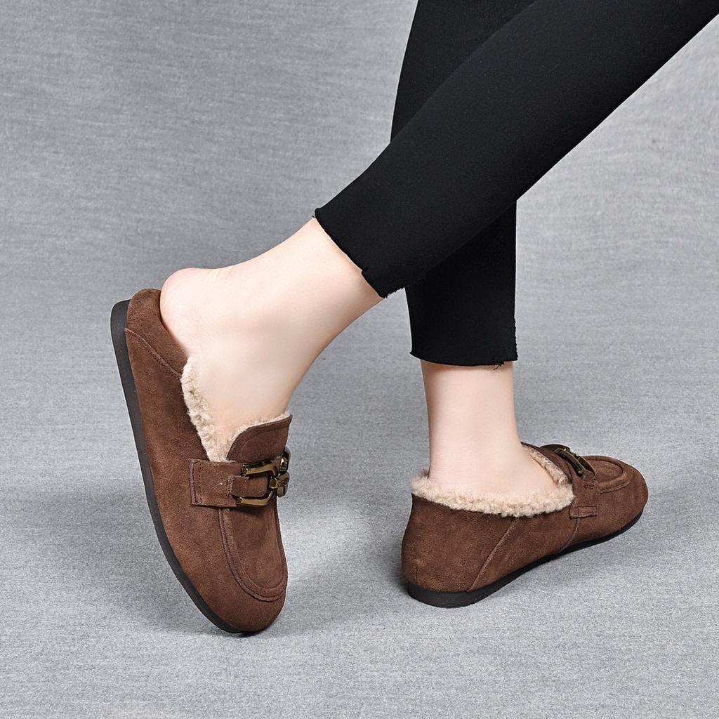Scarpe di cotone da donna autunno e inverno nuove fibbia quadrata scarpe Mao Mao testa rotonda fondo piatto comode scarpe da donna suola morbida superficie morbida donne
