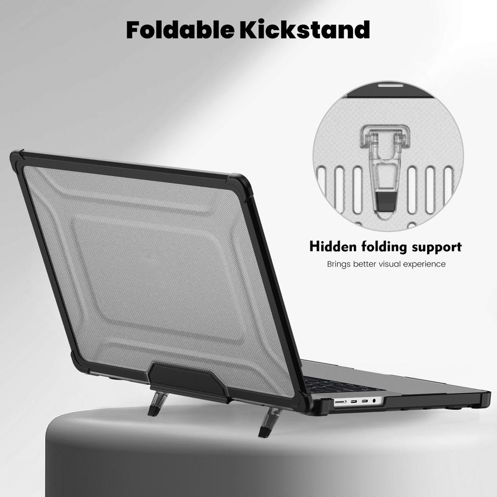 For MacBook Pro 16 inch (2024) (2023) (2021) (A2485 M1 Pro/M1 Max/A2780) Anti-Slip Laptop Case Heat Dissipation PC+TPU Kickstand Cover
