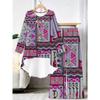 Butterfly Print Two Piece Outfit Women Long Sleeve Irregular Hem Tunic Top Wide Leg Pants Casual Matching Set