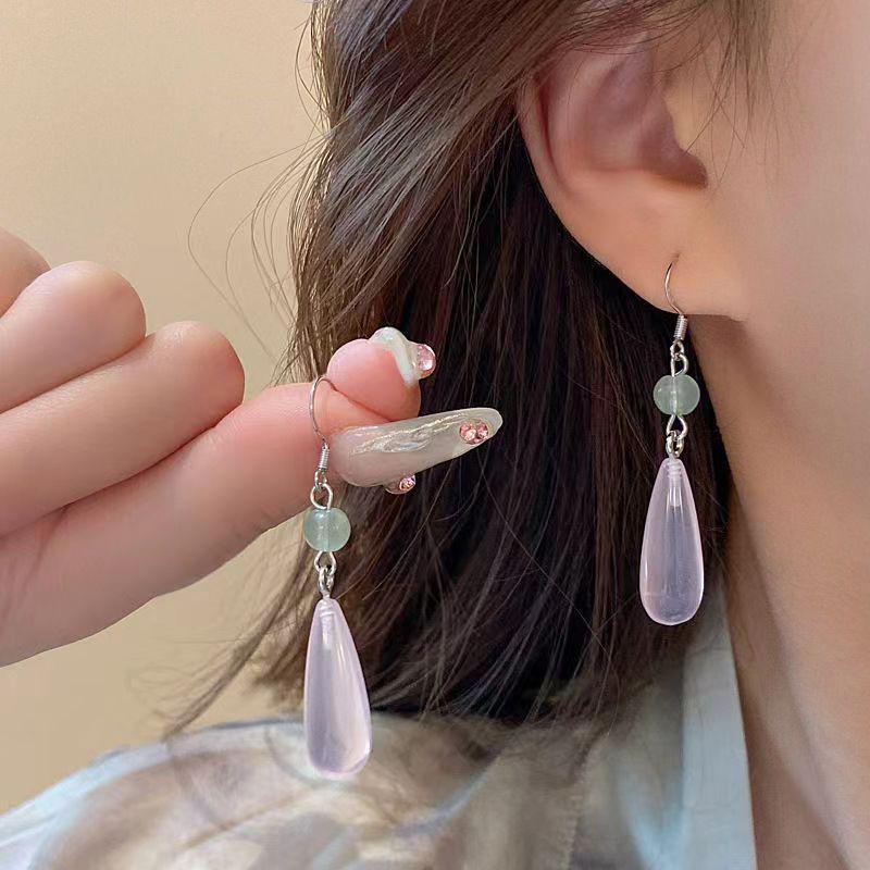 Retro Hollow Out Lotus Jade Ancient Earrings Chinese Style Earrings Women Ear Drop Ear Accessories