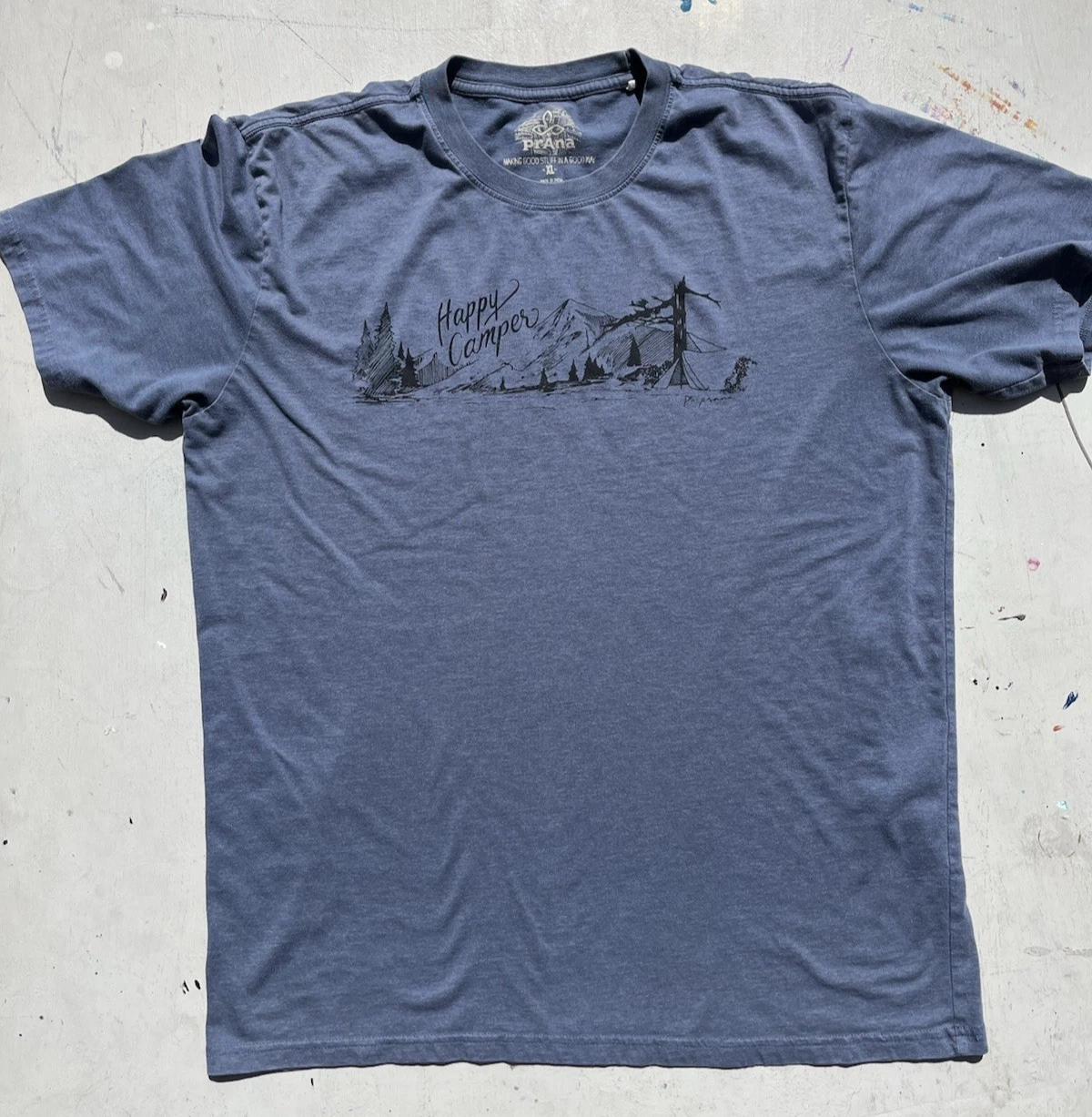 

Мужская футболка PrAna Синяя Happy Camper XL Hippie Van Life BOHO Outdoor Йога Лагерь 4XL