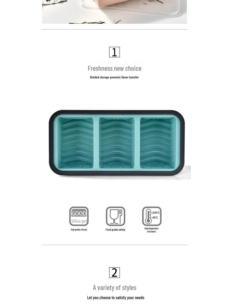Cutie de prânz din silicon cu compartimente și capac - Container pentru congelator și depozitare alimente pentru mese proaspete