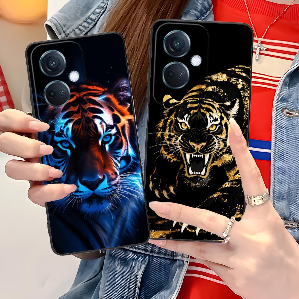 Tiger Neon Mobile Cell Phone Case for OPPO Reno 14 13 12 11 10 9 8 7 6 5 F T Pro 5G Colorful Printing Cover Cover Pretty Luxury