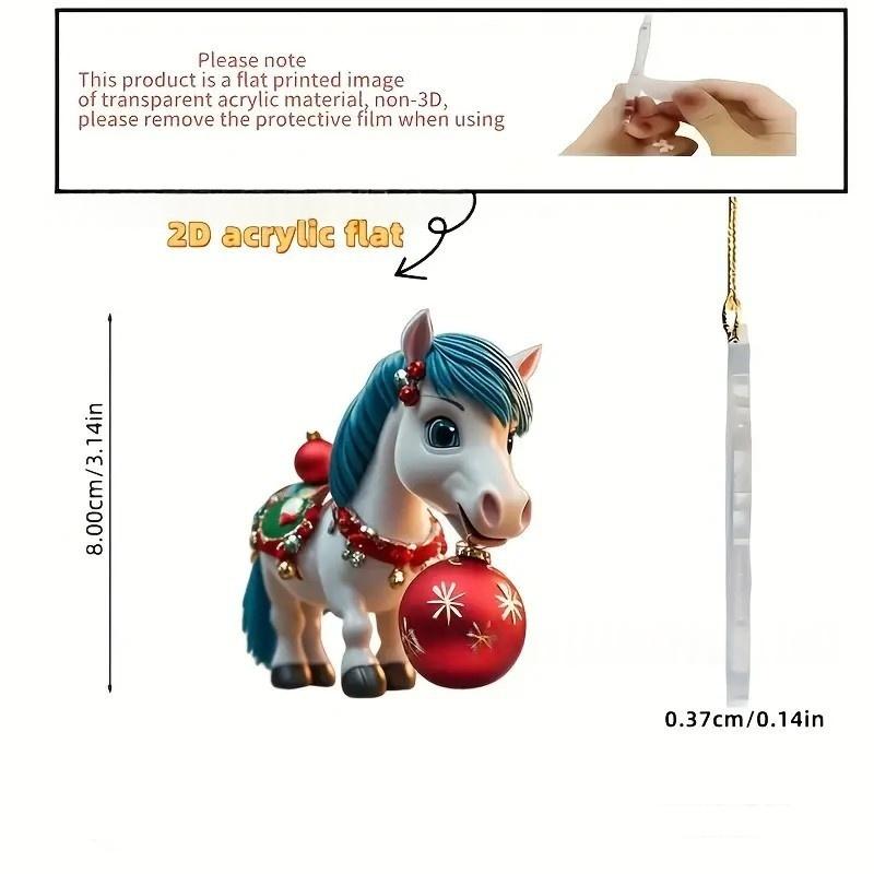 Christmas 2D Acrylic Horse Pendants Xmas Tree Hanging Ornaments Decoration Car Rearview Mirror Pendant Charm New Year Party Gift