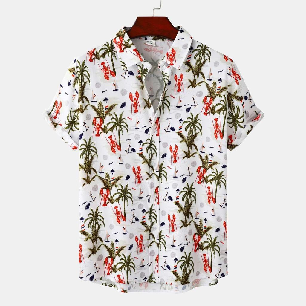 Zomer-casual bloemenprintontwerp voor heren in Hawaiiaanse stijl met korte mouwen en strandvakantie